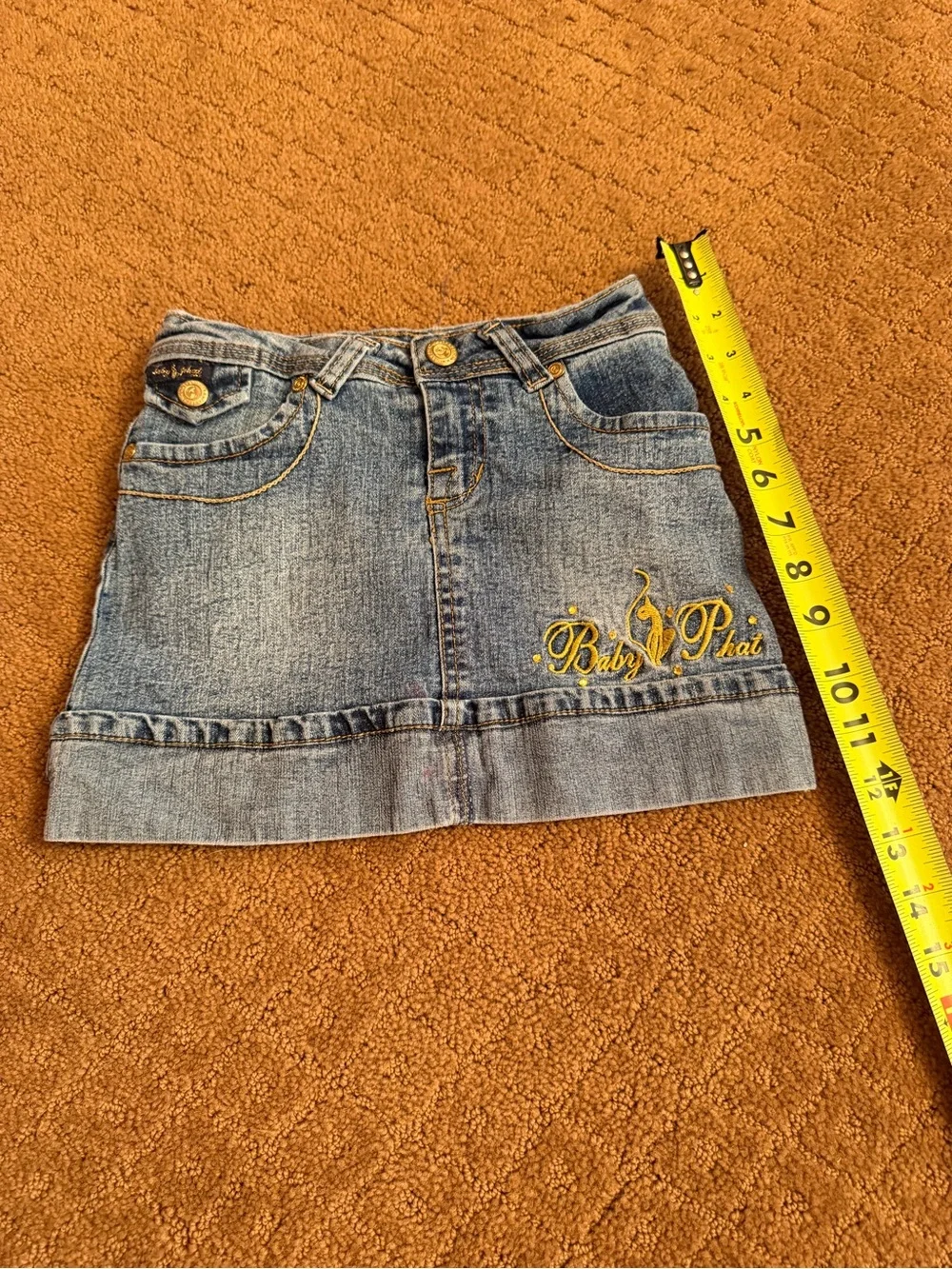 Y2K Baby Phat Denim Skirt Cat Logo Girls Size 6 Blue Jean Mini